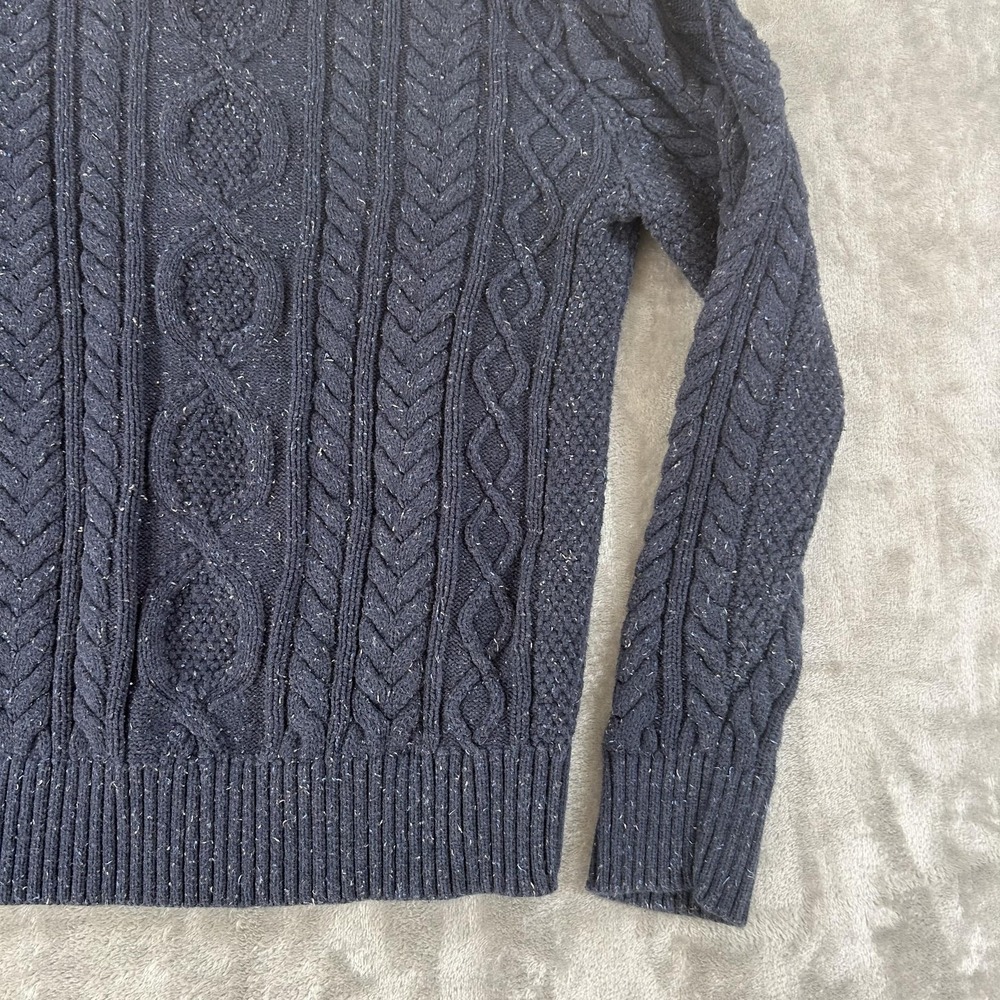 L.L. Bean Sweater Mens Small Blue Cable Knit Crew Neck Organic Cotton Pullover - Picture 11 of 14
